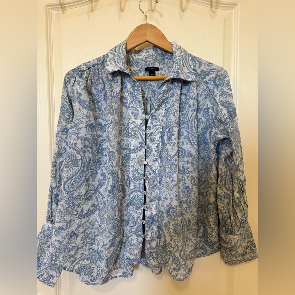 Ann Taylor Blue Paisley Button-Front Blouse